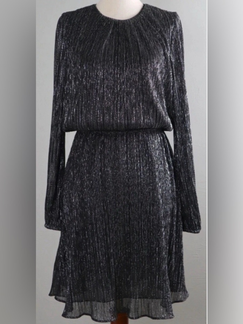 WHBM shimmer Long Sleeve Black Dress